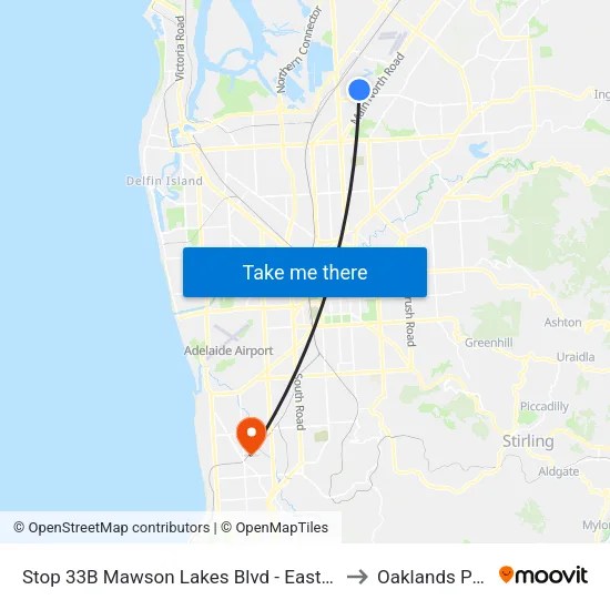Stop 33B Mawson Lakes Blvd - East side to Oaklands Park map