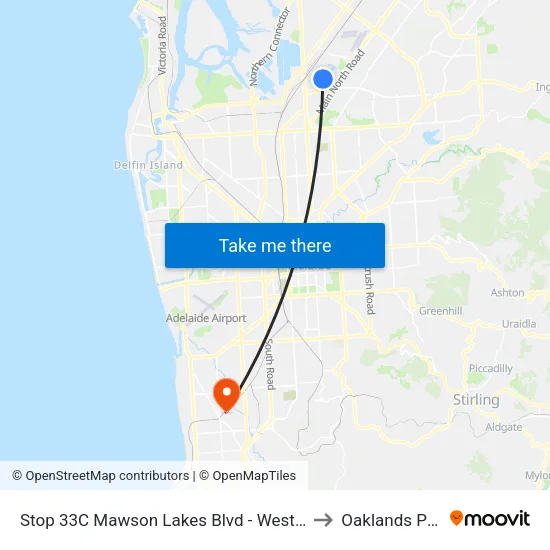Stop 33C Mawson Lakes Blvd - West side to Oaklands Park map