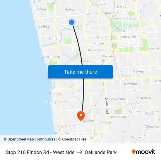 Stop 210 Findon Rd - West side to Oaklands Park map