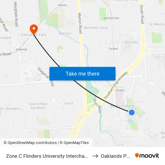 Zone C Flinders University Interchange to Oaklands Park map