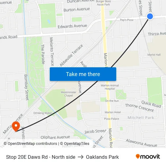 Stop 20E Daws Rd - North side to Oaklands Park map