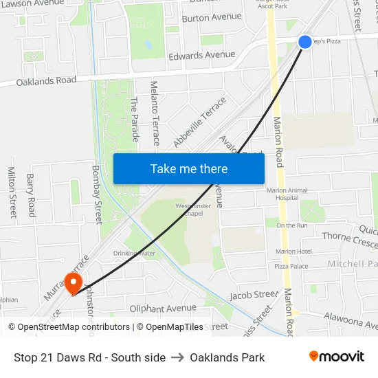 Stop 21 Daws Rd - South side to Oaklands Park map
