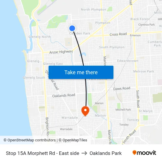 Stop 15A Morphett Rd - East side to Oaklands Park map