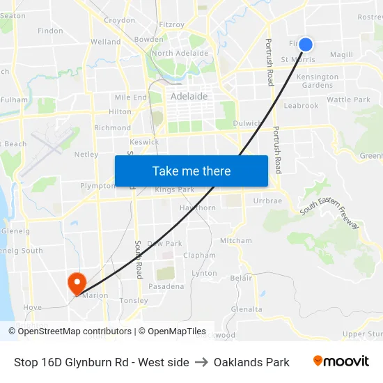 Stop 16D Glynburn Rd - West side to Oaklands Park map
