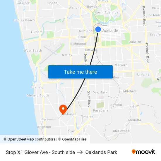 Stop X1 Glover Ave - South side to Oaklands Park map