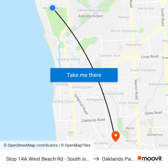 Stop 14A West Beach Rd - South side to Oaklands Park map