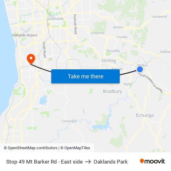 Stop 49 Mt Barker Rd - East side to Oaklands Park map