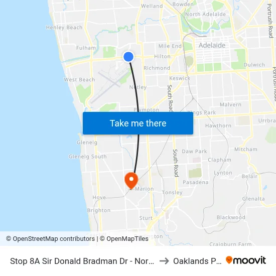Stop 8A Sir Donald Bradman Dr - North side to Oaklands Park map