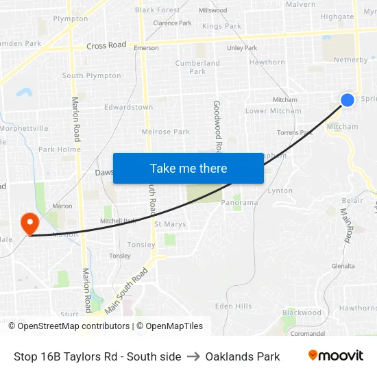 Stop 16B Taylors Rd - South side to Oaklands Park map