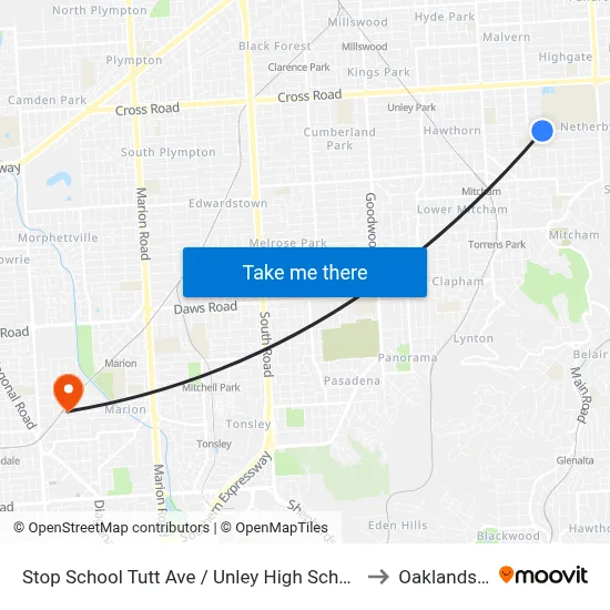 Stop School Tutt Ave / Unley High School - South side to Oaklands Park map