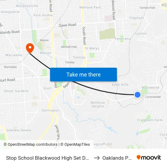 Stop School Blackwood High Set Down to Oaklands Park map