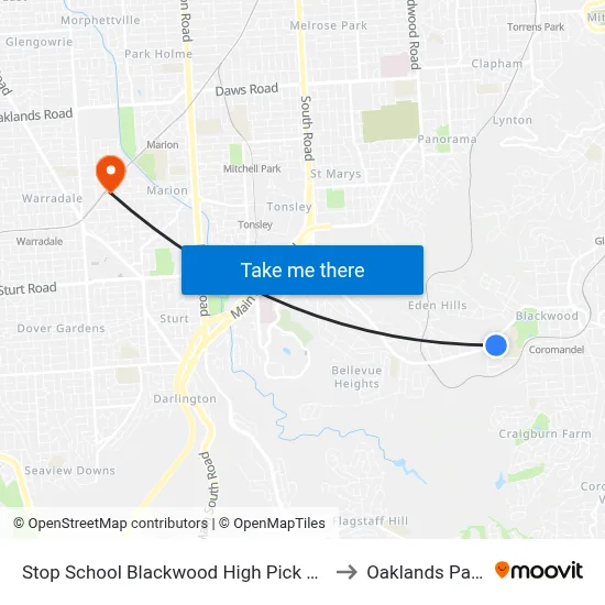Stop School Blackwood High Pick Up to Oaklands Park map