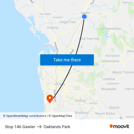 Stop 146 Gawler to Oaklands Park map