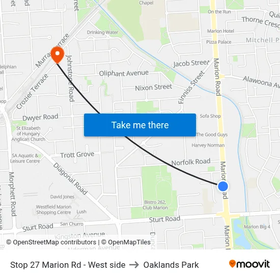 Stop 27 Marion Rd - West side to Oaklands Park map