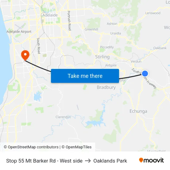 Stop 55 Mt Barker Rd - West side to Oaklands Park map