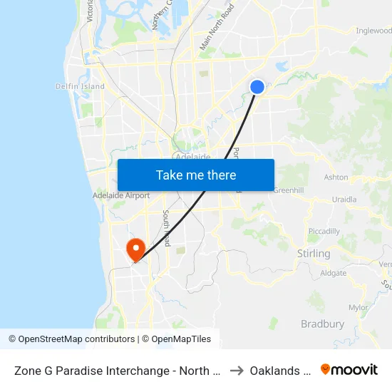 Paradise Interchange Terminus to Oaklands Park map