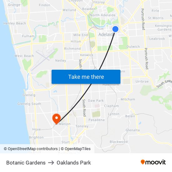 Botanic Gardens to Oaklands Park map