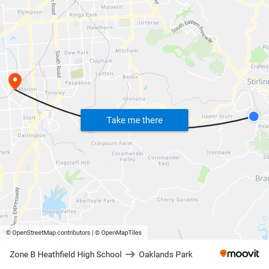 Zone B Heathfield High School to Oaklands Park map