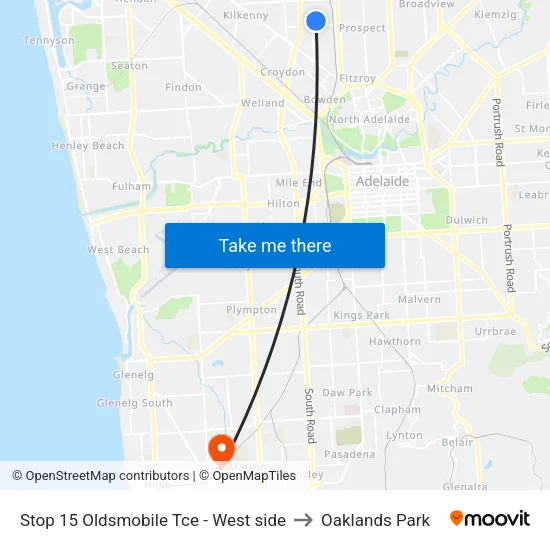 Stop 15 Oldsmobile Tce - West side to Oaklands Park map