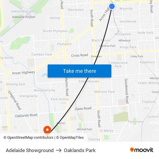 Adelaide Showground to Oaklands Park map