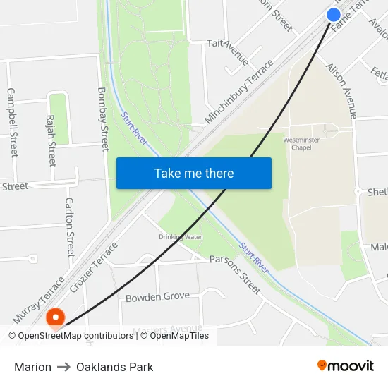 Marion to Oaklands Park map