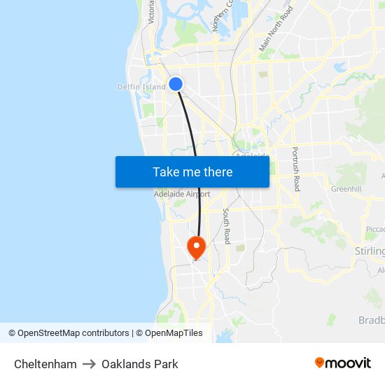 Cheltenham to Oaklands Park map