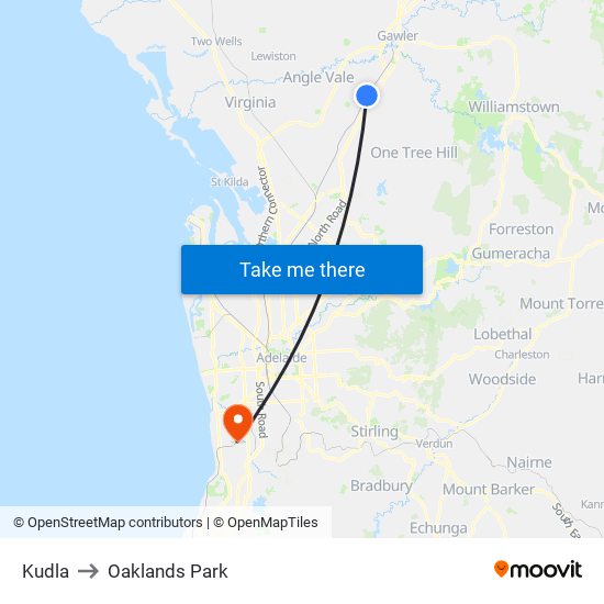 Kudla to Oaklands Park map