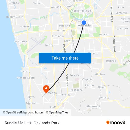 Rundle Mall to Oaklands Park map