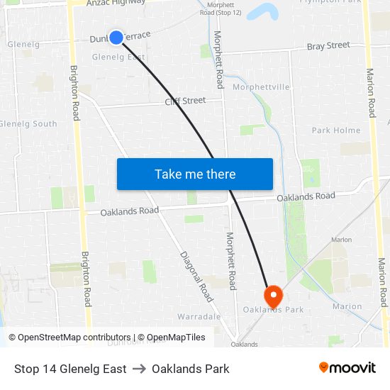 Stop 14 Glenelg East to Oaklands Park map