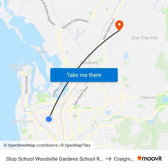 Stop School Woodville Gardens School Ridley Gr to Craigmore map