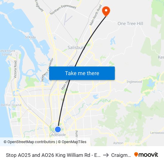 Stop AO25 and AO26 King William Rd - East side to Craigmore map