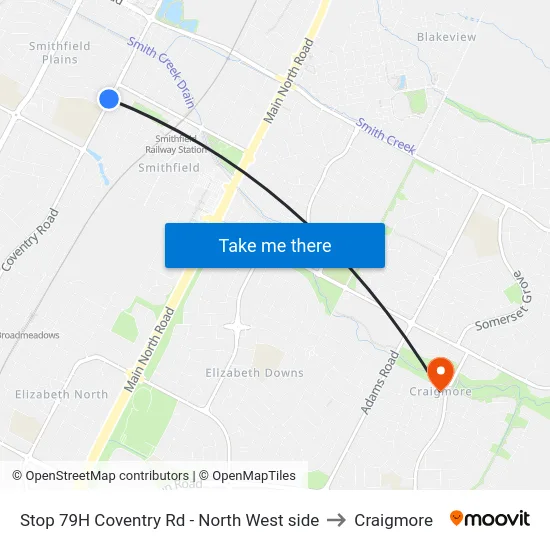 Stop 79H Coventry Rd - North West side to Craigmore map