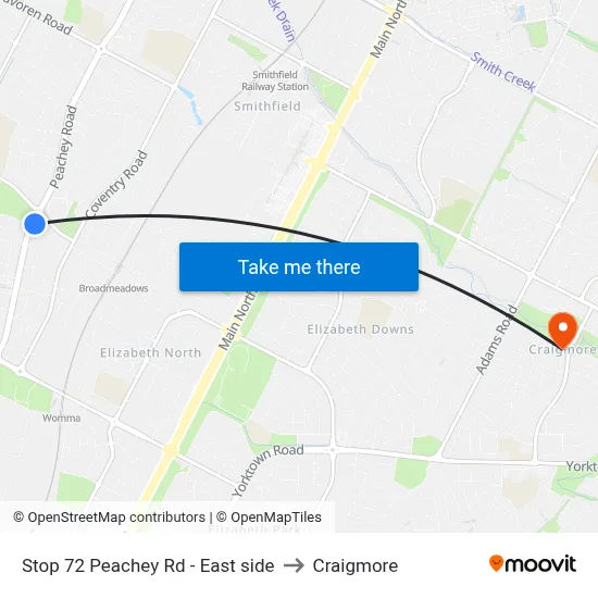 Stop 72 Peachey Rd - East side to Craigmore map