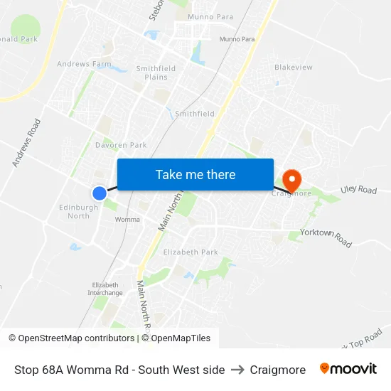 Stop 68A Womma Rd - South West side to Craigmore map