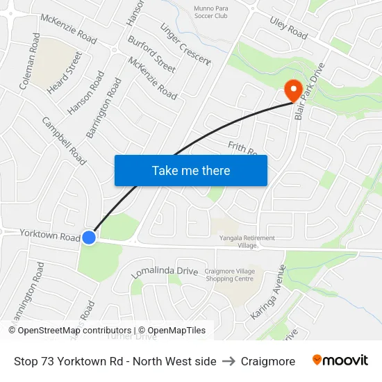 Stop 73 Yorktown Rd - North West side to Craigmore map