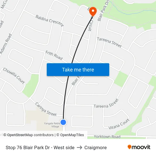 Stop 76 Blair Park Dr - West side to Craigmore map