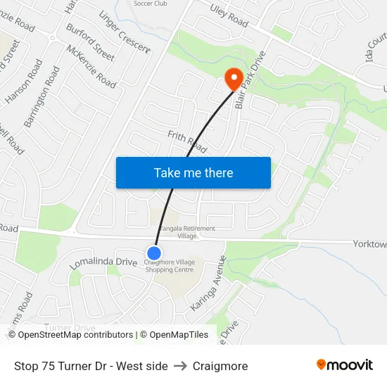 Stop 75 Turner Dr - West side to Craigmore map