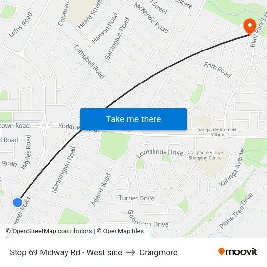 Stop 69 Midway Rd - West side to Craigmore map