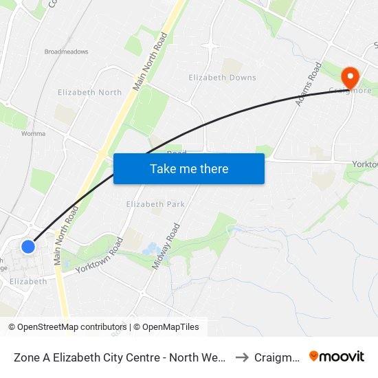 Zone A Elizabeth City Centre - North West side to Craigmore map