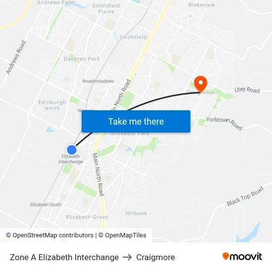 Zone A Elizabeth Interchange to Craigmore map