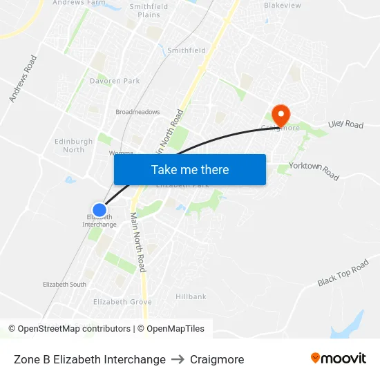 Zone B Elizabeth Interchange to Craigmore map