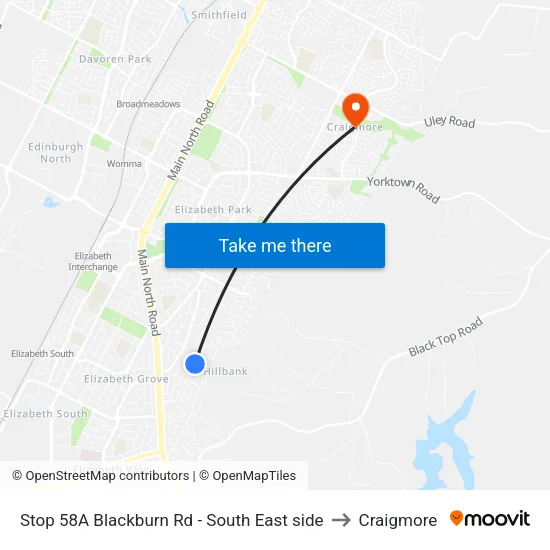 Stop 58A Blackburn Rd - South East side to Craigmore map