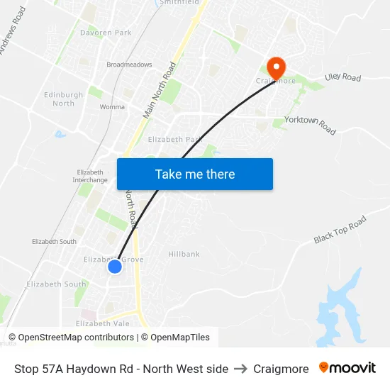 Stop 57A Haydown Rd - North West side to Craigmore map