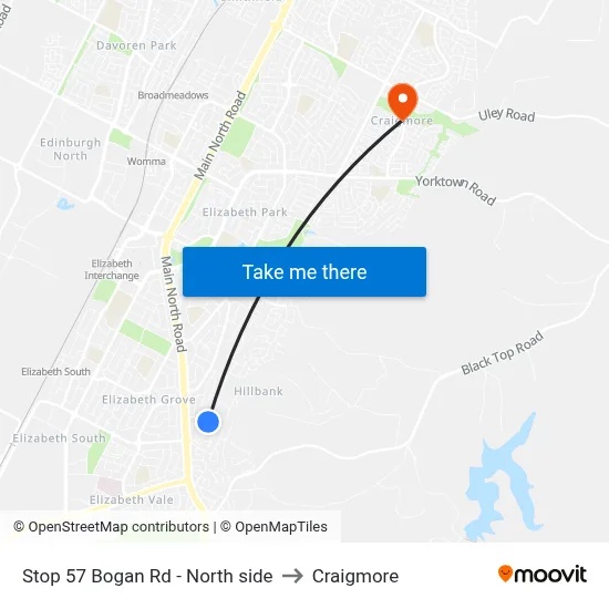 Stop 57 Bogan Rd - North side to Craigmore map