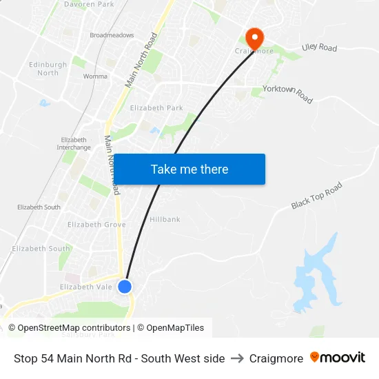 Stop 54 Main North Rd - South West side to Craigmore map
