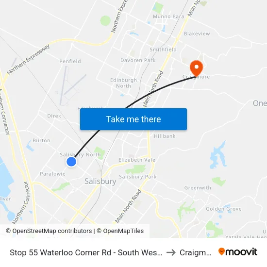 Stop 55 Waterloo Corner Rd - South West side to Craigmore map