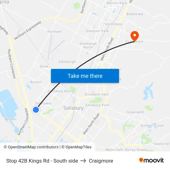 Stop 42B Kings Rd - South side to Craigmore map