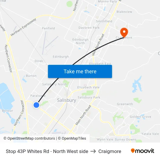 Stop 43P Whites Rd - North West side to Craigmore map