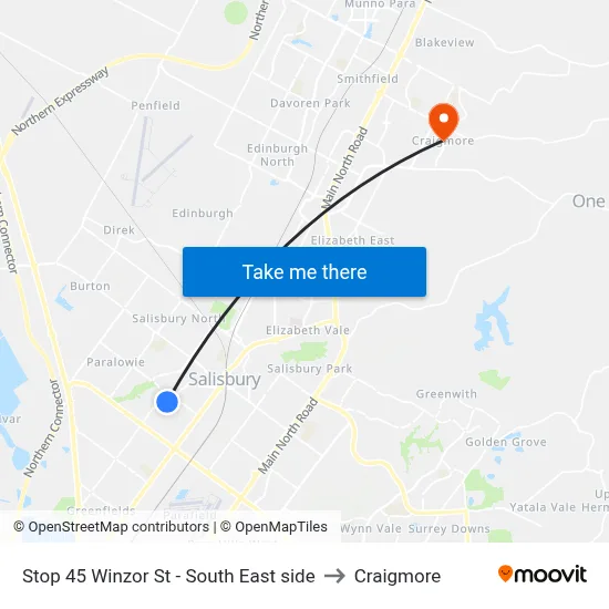 Stop 45 Winzor St - South East side to Craigmore map