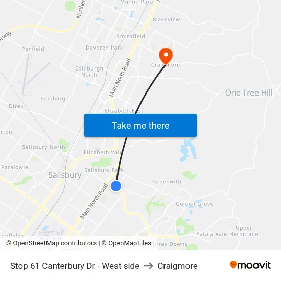 Stop 61 Canterbury Dr - West side to Craigmore map
